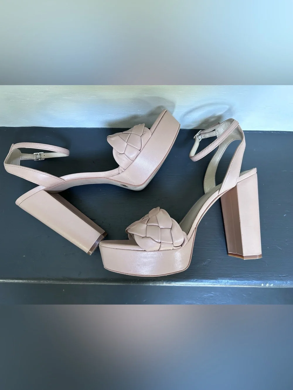 Vince Camuto Women’s Mirinda Woven Platform Block Heels Beige Sandals, Size 9.5